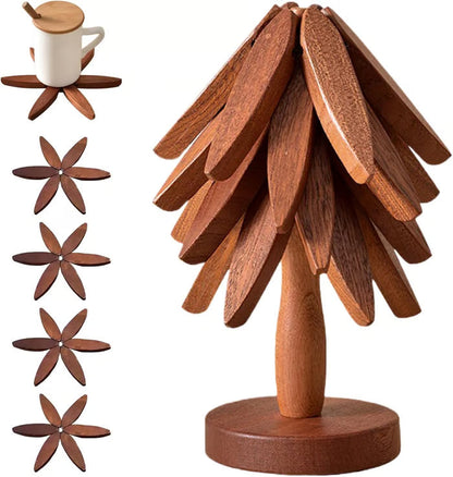 💖Venta limitada 50% de descuento💖Posavasos aislantes Posavasos de madera maciza con forma de árbol de Navidad