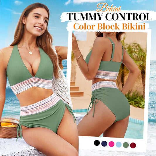 🔥Summer Hot Sale £17.99!!💥50K+ SOLD!-👙High Waisted Tummy Control Color Block Bikini Sets