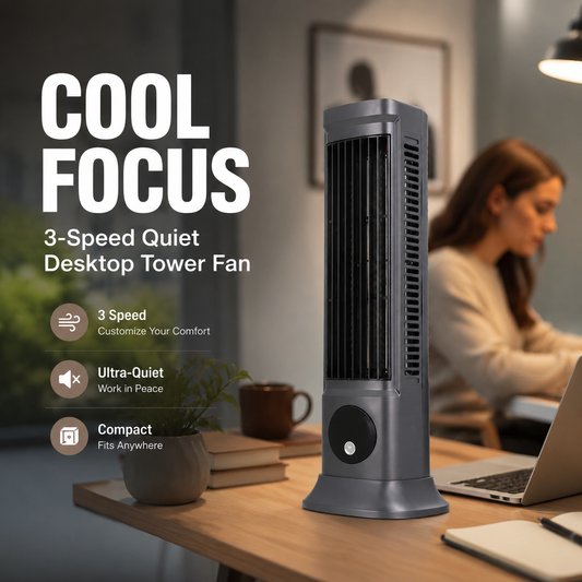 ☀️3-Speed Quiet Desktop Tower Fan