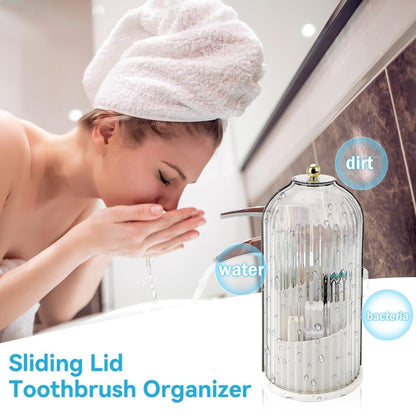 🧴 BUY 2 GET 1 FREE! 🚪 Sliding Lid Toothbrush Organizer – Compact, Holds Multiple Brushes & Perfect for Bathroom Counter 🛁