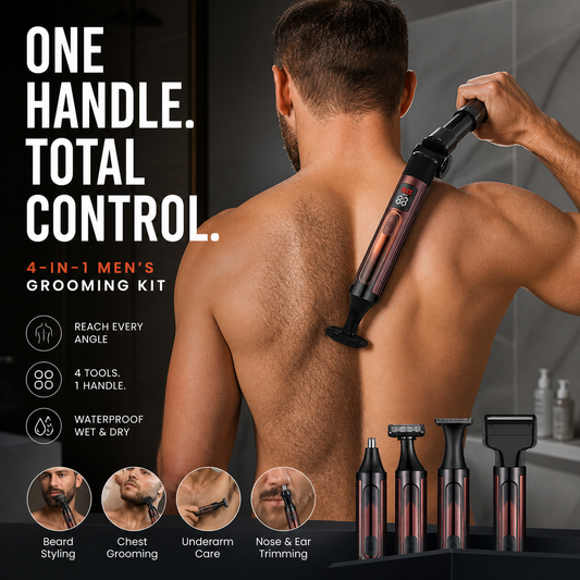 🪒 4-in-1 Men‘s Grooming Kit – Rechargeable Electric Trimmer Set with Precision Blade, Nose Trimmer & Shaver
