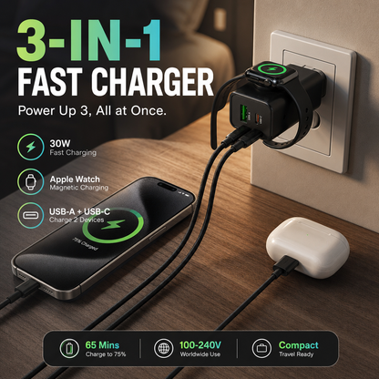 🔌⚡3-in-1 Wireless Wall Charger for Watch – 30W Fast Charge & Magnetic Dock