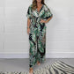 🔥50% Off🍃Women's Summer Fashion Leaf Print Plus Size Bodysuit with Elastic Waist