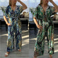 🔥50% Off🍃Women's Summer Fashion Leaf Print Plus Size Bodysuit with Elastic Waist