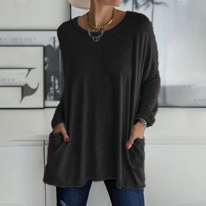 ⏰HOT SALE 49% OFF- Women's Round Neck Long Sleeve Loose Pocket T-Shirt
