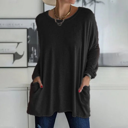 ⏰HOT SALE 49% OFF- Women's Round Neck Long Sleeve Loose Pocket T-Shirt