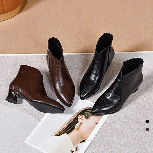 Women's Fashion Chunky Heel Pointed Toe Boots