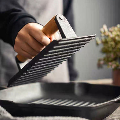 🍳 50% OFF! 🔥 Cast Iron Steak & Burger Press with Wooden Handle – Even Heat Distribution, Perfect Grill Marks & Easy Clean – Restaurant-Quality Results at Home 🥩✨