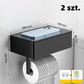 Toilet paper holder with shelf and storage compartment – drill-free installation