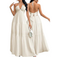 👗 🌞 Halter Backless Tiered Maxi – Deep V, Adjustable & Flowy Boho (Black/White/Yellow) 🏖️