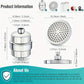 A 20-stage filtration system removes chlorine and harmful substances, providing softened water for bathroom shower heads.