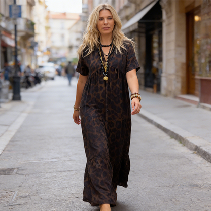 💃Leopard Print Dress🐆 V-neck, high waist, slimming design, flowing skirt, breathable short sleeves, exudes wild elegance in an instant! ✨