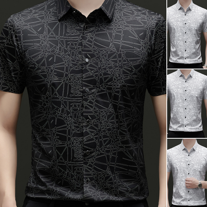 Chic Abstract Geometric Pattern Short Sleeve Lapel Shirt for Men