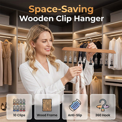 🏆 Premium Quality Wooden Clip Hanger — Strong Load-Bearing, Anti-Rust Metal Clips