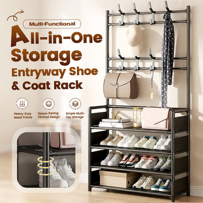 ⏳Time-Limited Special⏰ 3-in-1 Entryway Coat Rack and Shoe Storage Organizer, 4 or 5 Tiers