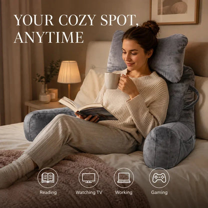 🥳2026 HOT SALE🥳💞50K+ SOLD! 🛋️📖 50% OFF! Multi‑Functional Waist Support Reading Pillow – High‑back support, cushioned headrest & padded side armrests. Velvet‑feel cover, removable washable – perfect for bed, sofa & floor! From £6.99! 🛏️💤