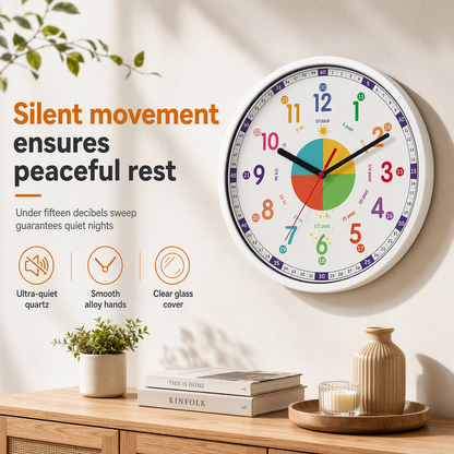 Modern Decorative Wall Clock Battery Operated No Drilling Hanging Clock for Living Room Bedroom and Kids Room