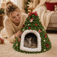 Cozy Christmas Tree Cat Cave