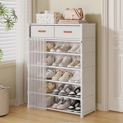 👟 Dustproof Shoe Rack: 360° Protection, Removable Shelves, Dual Drawers, Compact Vertical Design