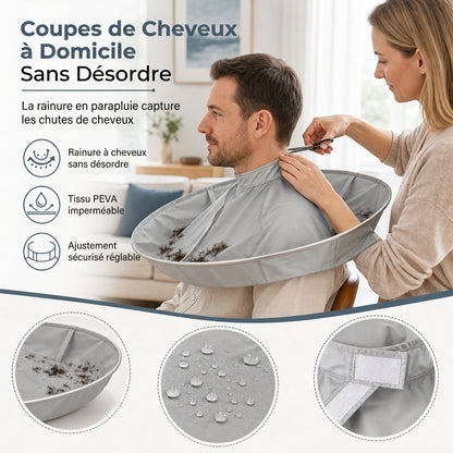 💞50K+ SOLD! ✂️🧹 Hair Cutting Cape with Catcher – built-in groove traps clippings, no mess on clothes or floors. Waterproof, non-static, folds flat. Perfect for home trims & kids' cuts! 💇✅