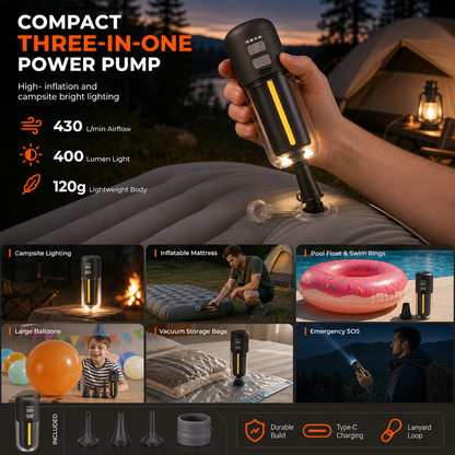 📢📢50% OFF !! ⏰Portable Outdoor Air Pump and Deflator with Emergency Light Ambient Light and SOS Function