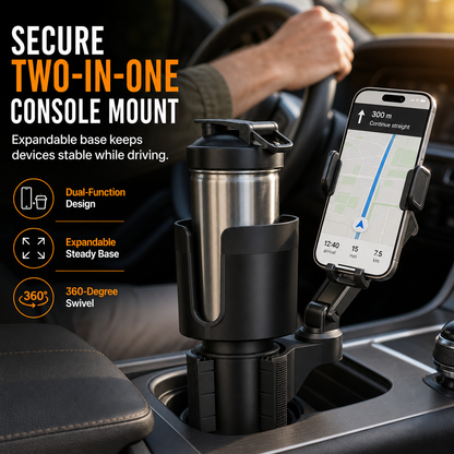 ⏳🔥LIMITED-TIME 53% OFF!2 in 1 Car Cup Holder and Phone Mount Multifunctional Center Console Beverage Bottle Holder and Mobile Phone Navigation Stand
